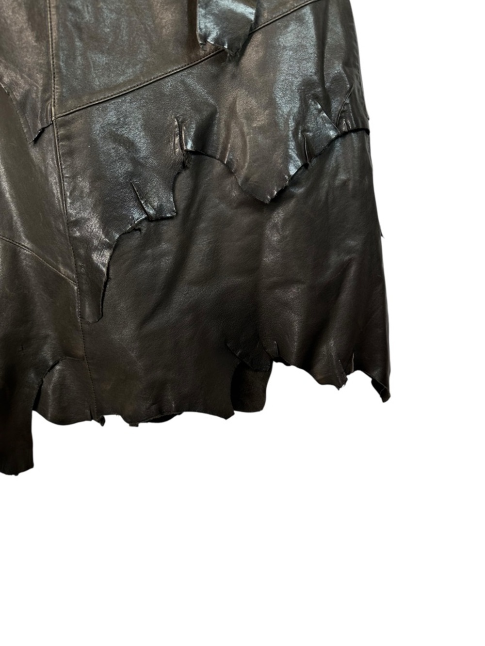 Danier Leather Skirt 10 Brown Patchwork Jagged Hem A Line Edgy Statement - Picture 4 of 14